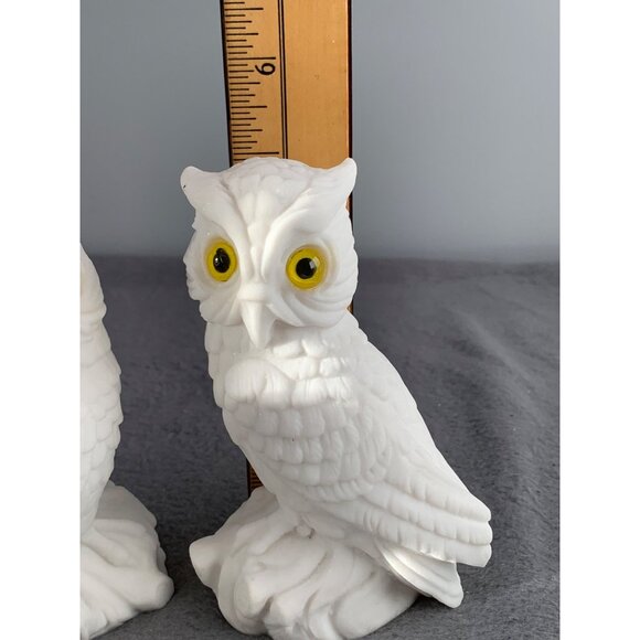 Vintage Italian Alabaster Owl Figurines with Yellow Eyes 1980s - Picture 13 of 16